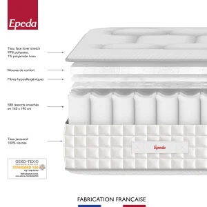 EPEDA Matelas 588 Ressorts Ensachés Épéda 26 Cm Confort Ferme 15